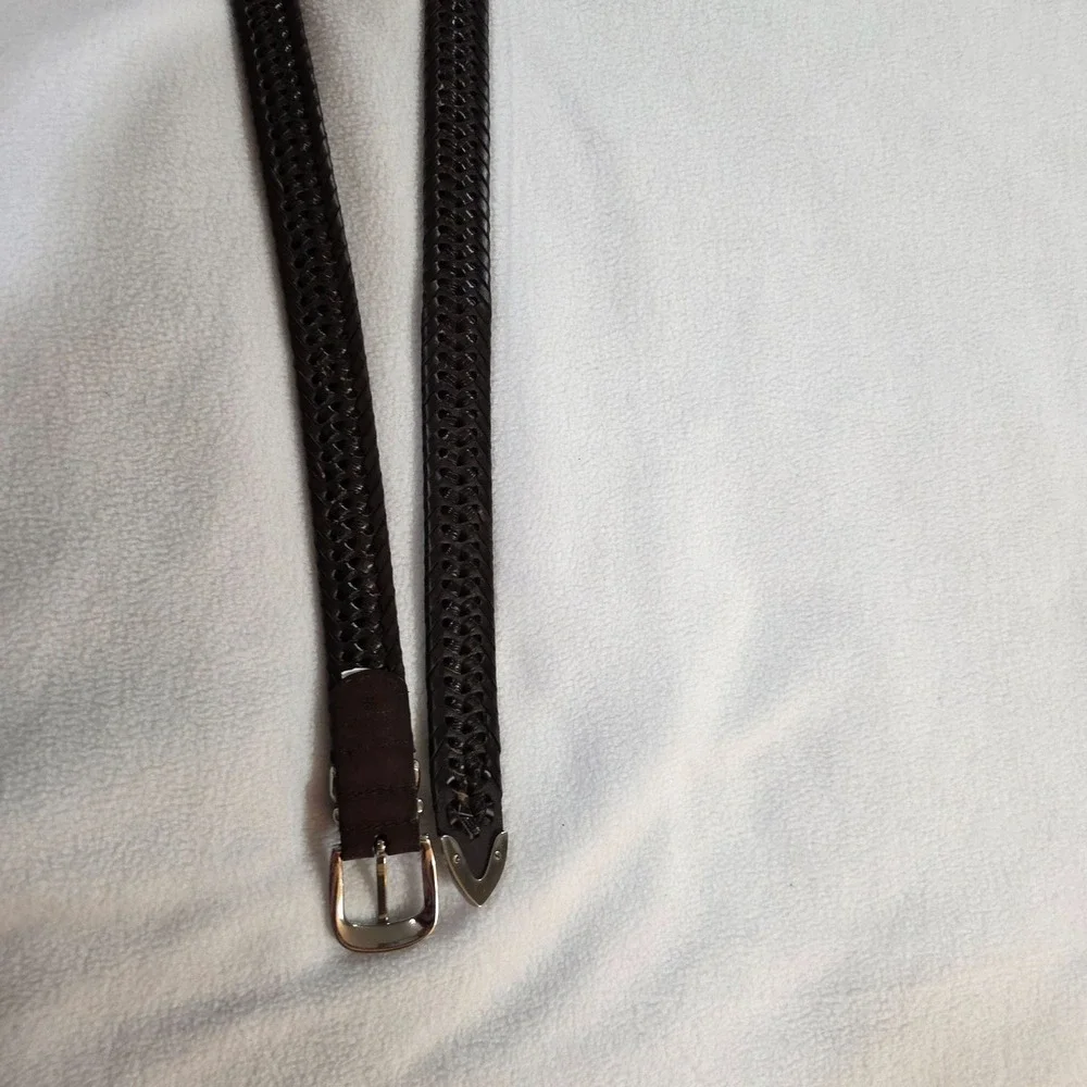 Men's Braided Leather Belt Brown Woven Buckle‎ Casual Dress Belt 44 Luxury
